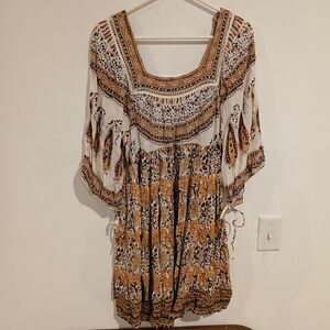Free People Midsummer Boho Dress Size L Floral Open Back Festival Bohemian